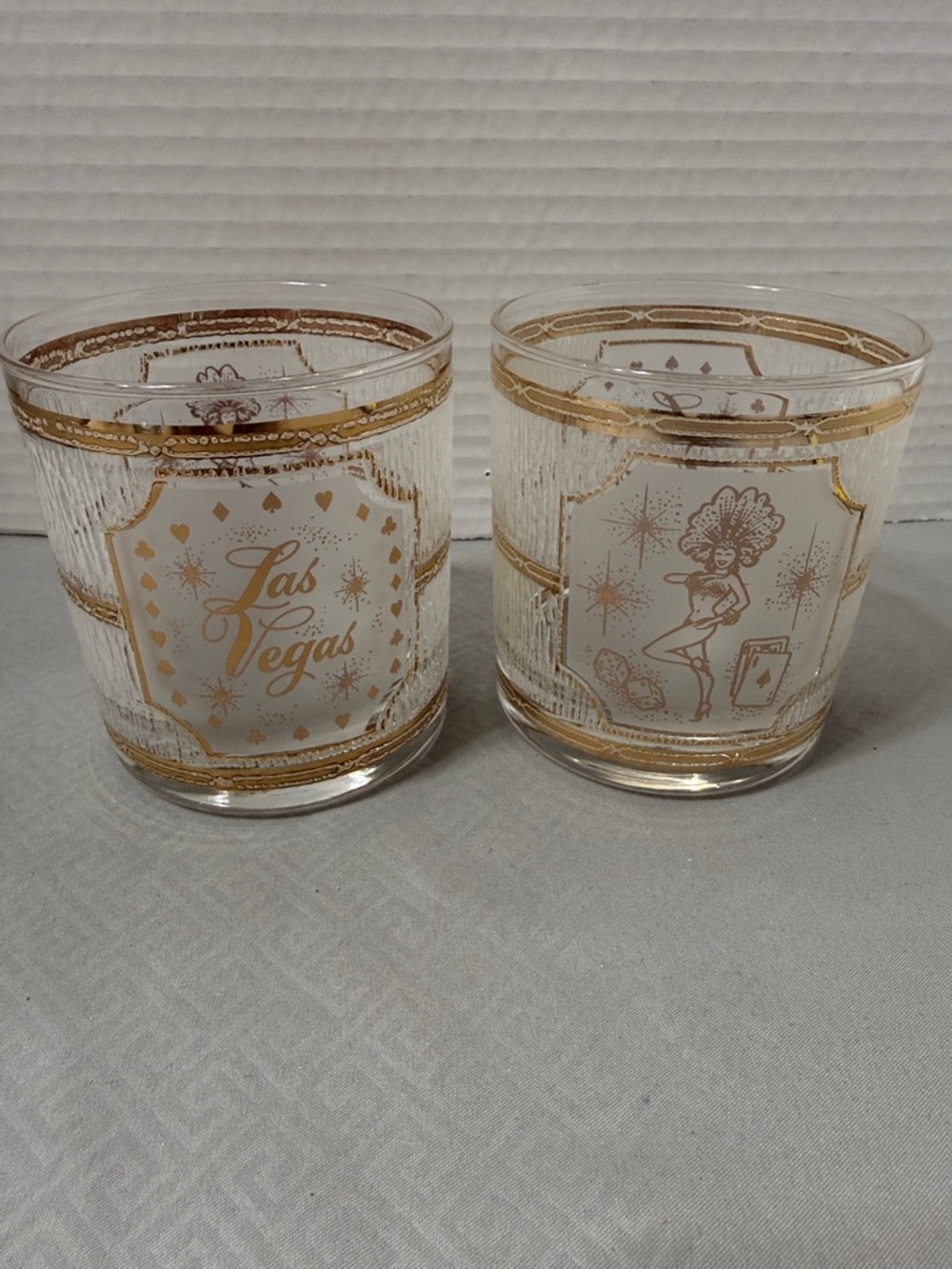 Vintage Culver Las Vegas Showgirl Gold Accent Whiskey Cocktail Glasses Set of 2